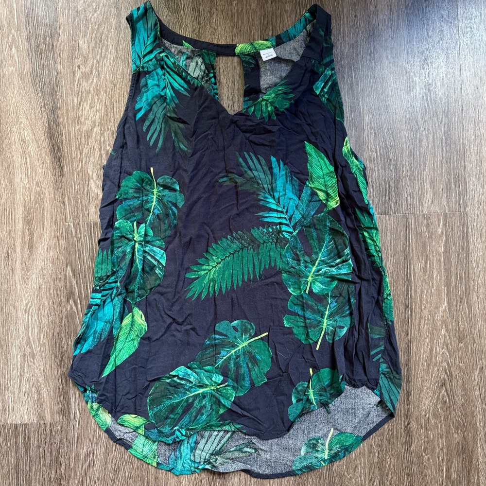 Old Navy | Navy Blue With Green Leaf Print Tank Top Shirt